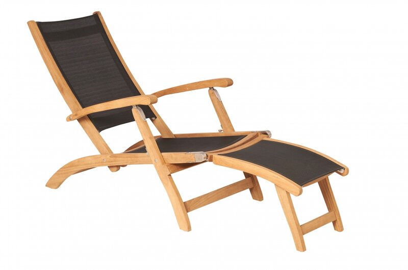 Traditional Teak KATE deckchair / chaise longue (noir)