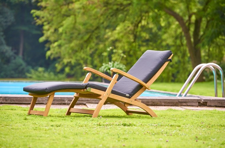 Traditional Teak KATE deckchair / chaise longue (noir)